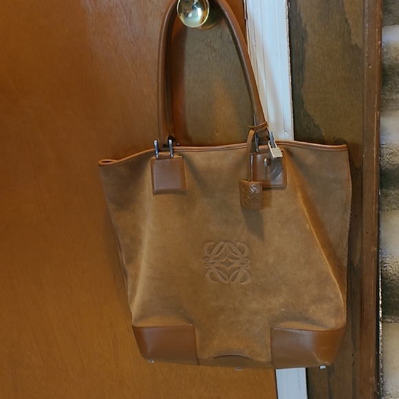 Loewe Handbags - Loewe Tan Suede And Leather Tote Bag with Embossed Detail